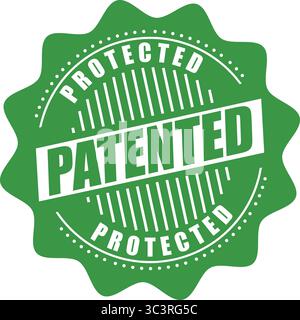 Patented Protected Label Badge – Black Seal Stamp Vector Design for Intellectual Property, Trademark, and Legal Use Stock Vector