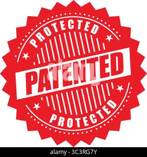 Patented Protected Label Badge – Black Seal Stamp Vector Design for Intellectual Property, Trademark, and Legal Use Stock Vector