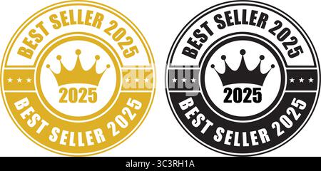 Best Seller 2025 Stamp – Gold and Black Badge Icon Set of Best Seller Labels for Premium Product Marketing Stock Vector