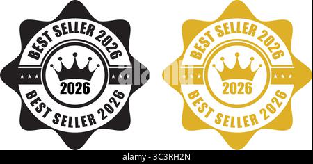 Best Seller 2026 Stamp – Gold and Black Badge Icon Set of Best Seller 2026 Labels for Premium Products and Marketing Design Stock Vector