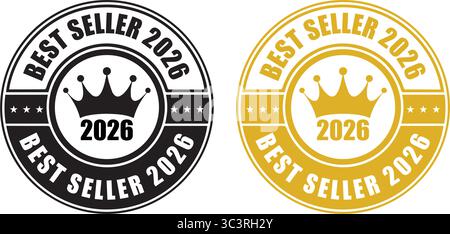 Best Seller 2026 Stamp – Gold and Black Badge Icon Set of Best Seller 2026 Labels for Premium Products and Marketing Design Stock Vector