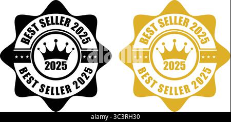 Best Seller 2025 Stamp – Gold and Black Badge Icon Set of Best Seller Labels for Premium Product Marketing Stock Vector