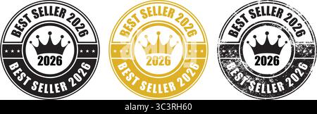 Best Seller 2026 Stamp – Gold and Black Badge Icon Set of Best Seller 2026 Labels for Premium Products and Marketing Design Stock Vector