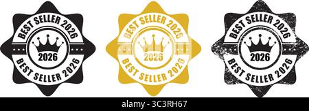 Best Seller 2026 Stamp – Gold and Black Badge Icon Set of Best Seller 2026 Labels for Premium Products and Marketing Design Stock Vector