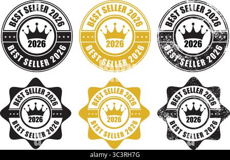 Best Seller 2026 Stamp – Gold and Black Badge Icon Set of Best Seller 2026 Labels for Premium Products and Marketing Design Stock Vector