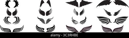 Black Wing Silhouette Vector Icon Set – Angel Wing Design Collection Stock Vector
