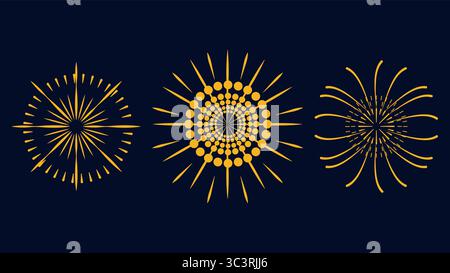 Abstract fireworks on a Dark Blue Background. Design for New Year Christmas wedding festival birthday national holiday and advertising campaign. For postcard poster banner animation. Stock Vector