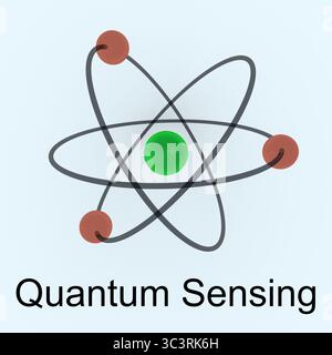 3D illustration of an atom with Quantum Sensing title, isolated over pale blue bakground. Stock Photo