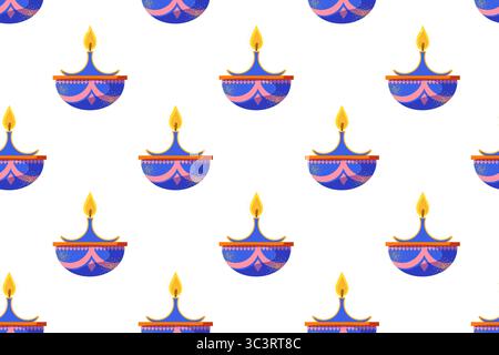 Festive seamless vector pattern for Indian festival Diwali with oil lamps, diya Stock Vector