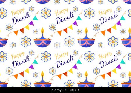 Diwali colorful seamless pattern horizontal background. Vector illustration Stock Vector