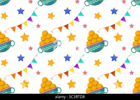 Festive seamless vector pattern for Diwali day. Sweets garland illustration Stock Vector