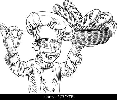Chef Baker Bread Loaves Basket Bakery Illustration Stock Vector