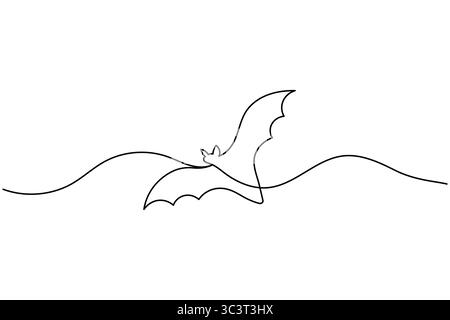 One line bat drawing in simple minimal style on clean white background Stock Vector