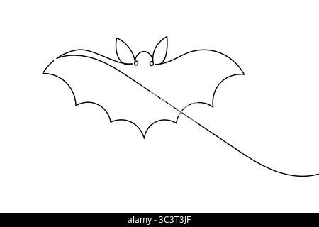 One line bat drawing in simple minimal style on clean white background Stock Vector