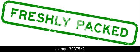 Grunge green freshly packed word square rubber seal stamp on white background Stock Vector