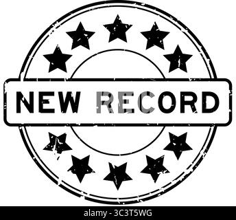 Grunge black new record word round rubber seal stamp on white background Stock Vector