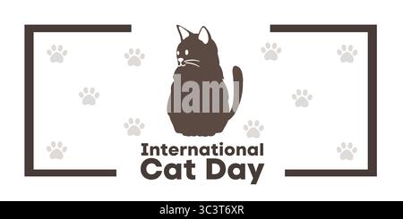 High quality vector illustration about of a cat and outlined rectangles with typography of international cat day for social media, banner, poster etc. Stock Vector