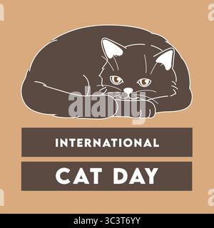 International cat day, vector illustration of big cat sitting calmly, best for animals and wildlife, celebrations and life events of animals like cat. Stock Vector