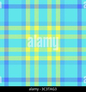 Seamless plaid pattern in vibrant turquoise and yellow. Perfect for textiles, backgrounds, and festive designs. Captures warmth and tradition. Stock Vector