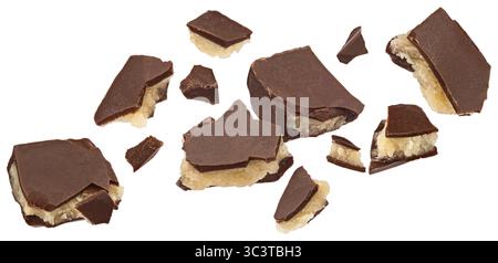 Broken chocolate bar with vanilla cream filling isolated on white background Stock Photo
