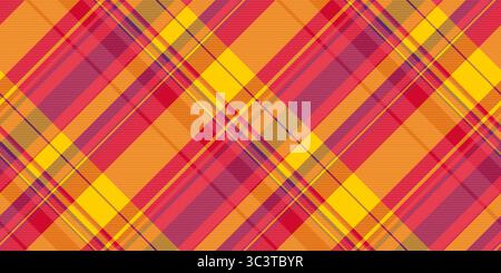 Vibrant plaid pattern with intersecting lines. Warm hues create a bold, dynamic design. Ideal for textiles, backgrounds, or creative projects needing Stock Vector