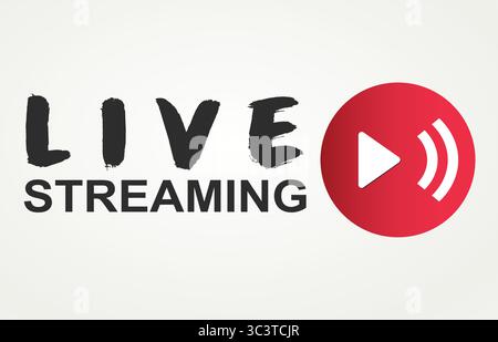 Live streaming with red Play button icon vector illustration Stock Vector