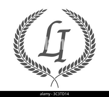 Initial letter L and I, LI monogram logo design with laurel wreath. Luxury emblem with calligraphy font. Stock Vector