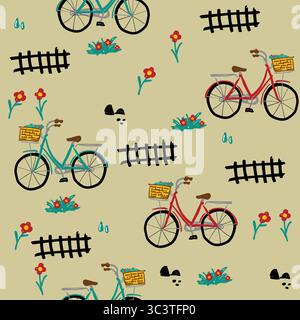 cute bicycle seamless doodle vector Stock Vector