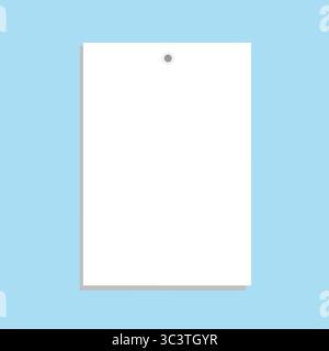 White paper sheet on pushpin vector design element or empty signage for text on blue background. Stock Vector