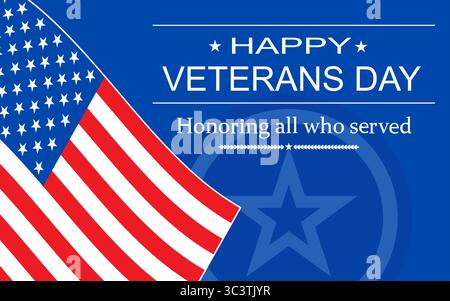 USA Veterans Day greeting celebrate card with American national flag vector design illustration Stock Vector