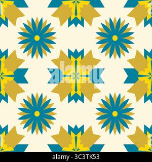 Native tribal fabric with a geometric ethnic seamless pattern, designed for tile and carpet on light yellow background, vector illustration Stock Vector