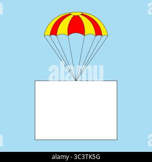 Parachute with a white blank sheet mock up design for message Stock Vector