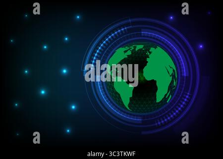 High tech digital illustration of a green Earth with glowing interface elements and a futuristic technology theme, vector illustration Stock Vector