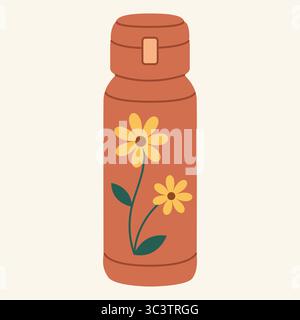 Thermos mug, reusable cup, cup for hot drinks. Travel camping equipment. Vector illustration in flat style. Stock Vector