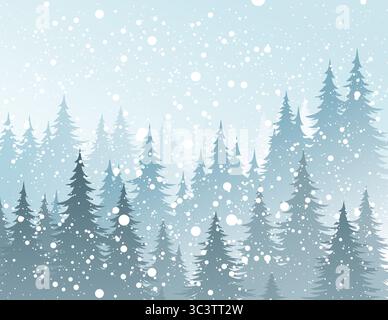 Winter landscape with coniferous forest and snow. Stock Vector