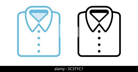 Folded white button down shirt icon variants, color and black and white line art. Male clothing, textiles, laundry. Simple vector illustration. Stock Vector