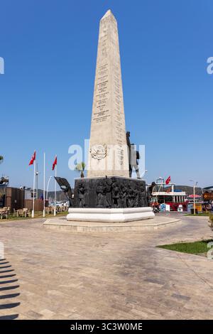 Statue of Martyrs Monument in a square near the harbour, Fethiye, Mugla Province, Turkey Stock Photo