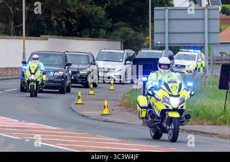The motorcade of Ursula von der Leyen the president of the European Commission arrives at Trump Turnberry golf course in South Ayrshire, where she is due to meet with US President Donald Trump, during his five-day private trip to the country. Picture date: Sunday July 27, 2025. Stock Photo