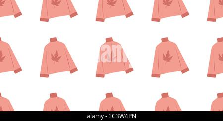 Seamless autumn pattern with cozy clothing items like sweaters in flat style. Hand drawn vector illustration for banners posters and social media Stock Vector