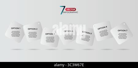 7, Seven-Step Editable Infographic Template for Marketing, Strategy, Presentations, Reports, Workflow and Data Visualization in white square Stock Vector