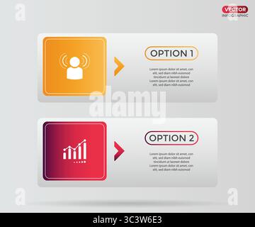 2, one-Step Editable Infographic Template with growth icon for Marketing, Strategy, Presentations, Reports, Workflow and Data Visualization Stock Vector