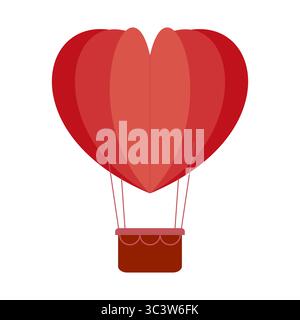 Heart shaped Hot Air Balloon Vector Illustration. A charming vector illustration of a hot air balloon designed in the shape of a red heart. Stock Vector