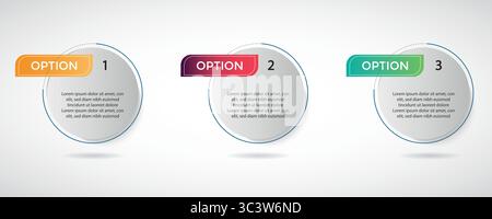 3, Three circle option Editable Infographic Template for Marketing, Strategy, Presentations, Reports, Workflow and Data Visualization in color circle Stock Vector
