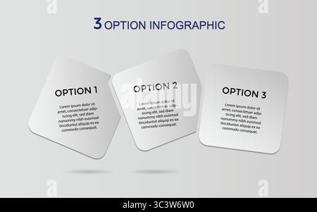 3, Three-Step Editable Infographic Template for Marketing, Strategy, Presentations, Reports, Workflow and Data Visualization in square Stock Vector
