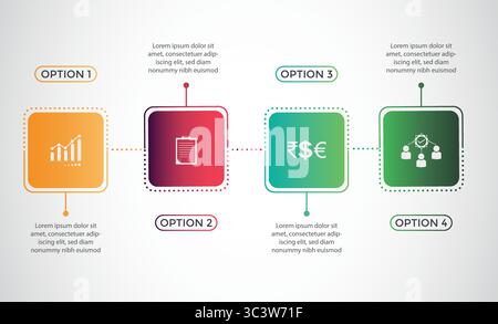 4 Infographic design template. Timeline concept with 4 square steps. Can be used for workflow layout, Presentation, diagram, banner, Vector Stock Vector