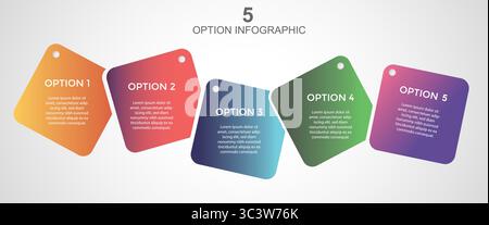 5, Five-Step Editable Infographic Template for Marketing, Strategy, Presentations, Reports, Workflow and Data Visualization Stock Vector