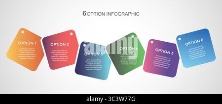 6, Six-Step Editable Infographic Template for Marketing, Strategy, Presentations, Reports, Workflow and Data Visualization Stock Vector