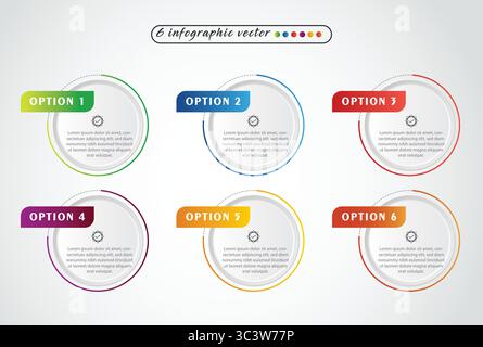 6, Infographic design template. Timeline concept with 6 steps. Can be used for workflow layout, Presentation, diagram, banner, Vector illustration Stock Vector