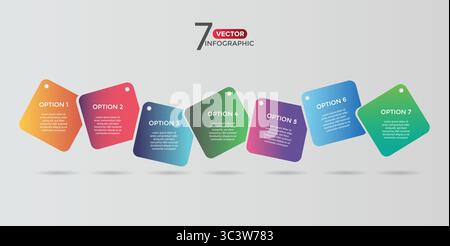 7 Infographic, Seven-Step Editable Infographic Template for Marketing, Strategy, Presentations, Reports, Workflow and Data Visualization Stock Vector