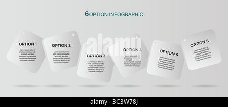 6, Six-Step Editable Infographic Template for Marketing, Strategy, Presentations, Reports, Workflow and Data Visualization in white Stock Vector